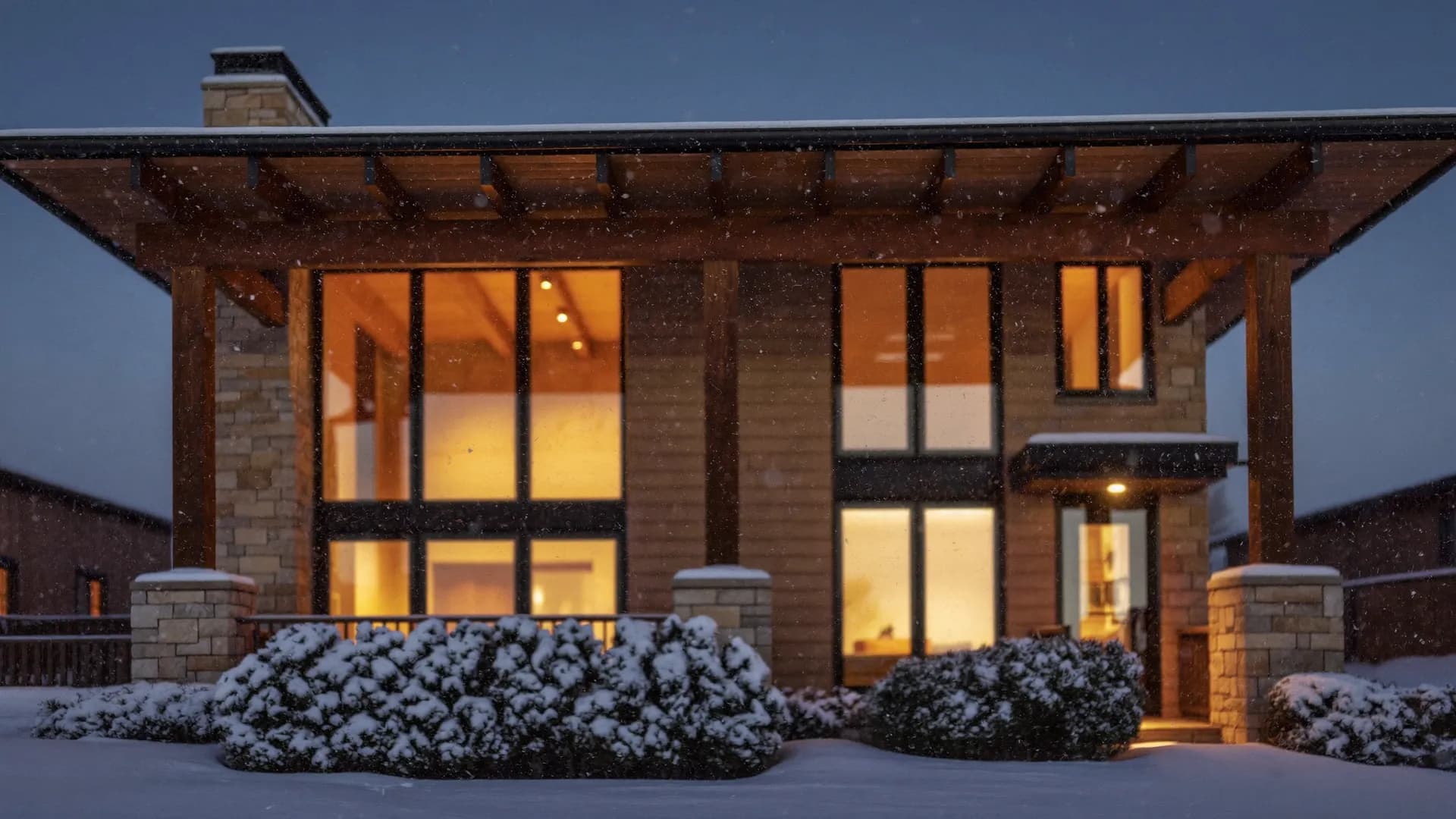 A Denver home glowing warm on a snowy winter evening
