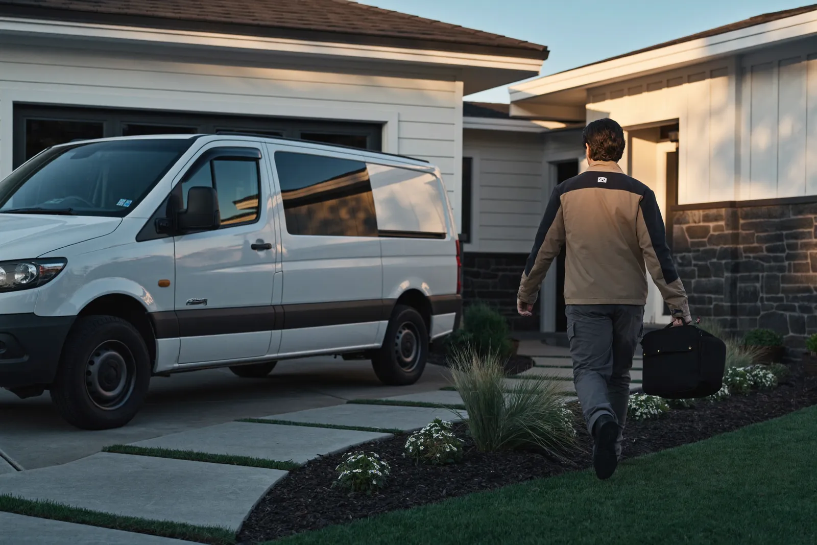 A technician heading into a customer's home